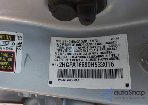 2009 Honda Civic Ex из США, поврежденный, VIN 2HGFA16899H533016